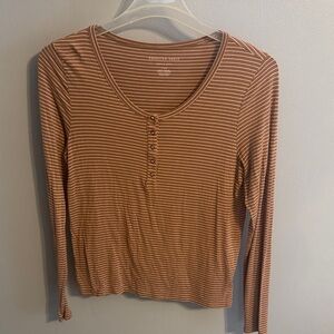 American Eagle Outfitters Brown Striped Long Sleeve Tee